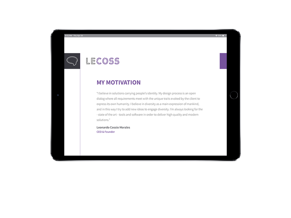 LECOSS Portfolio iBook Sample Page
