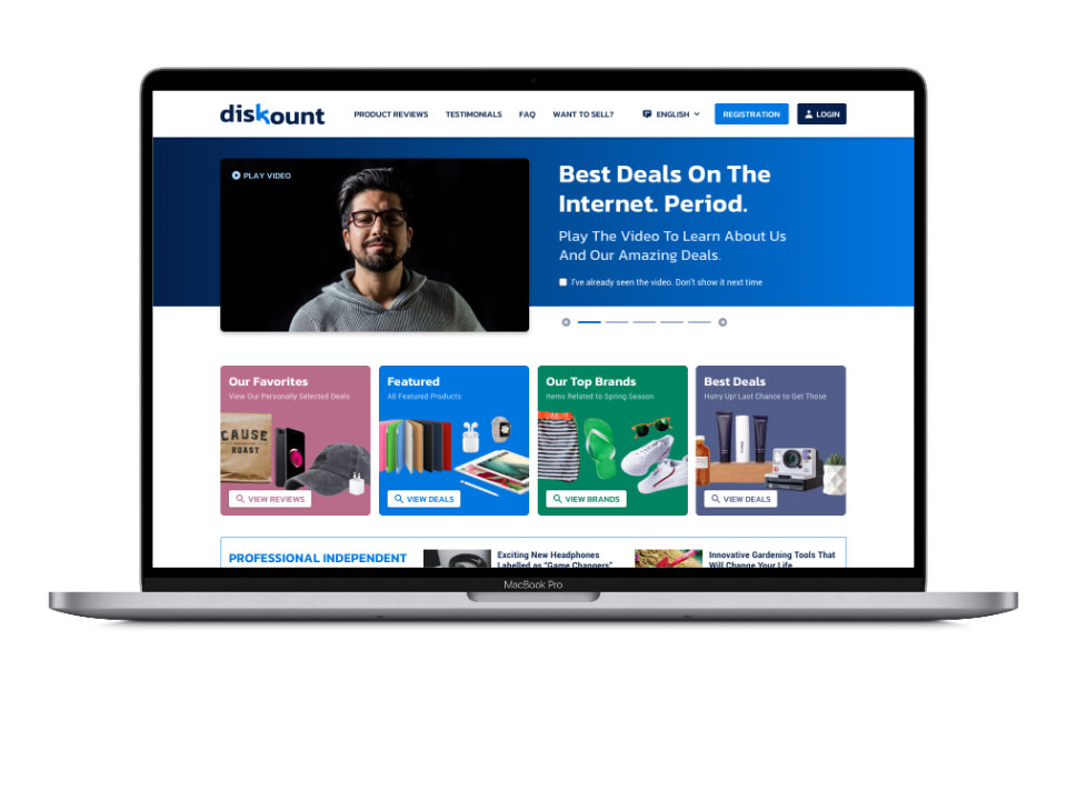 Diskount Homepage Showcasing Deals in Desktop Viewport