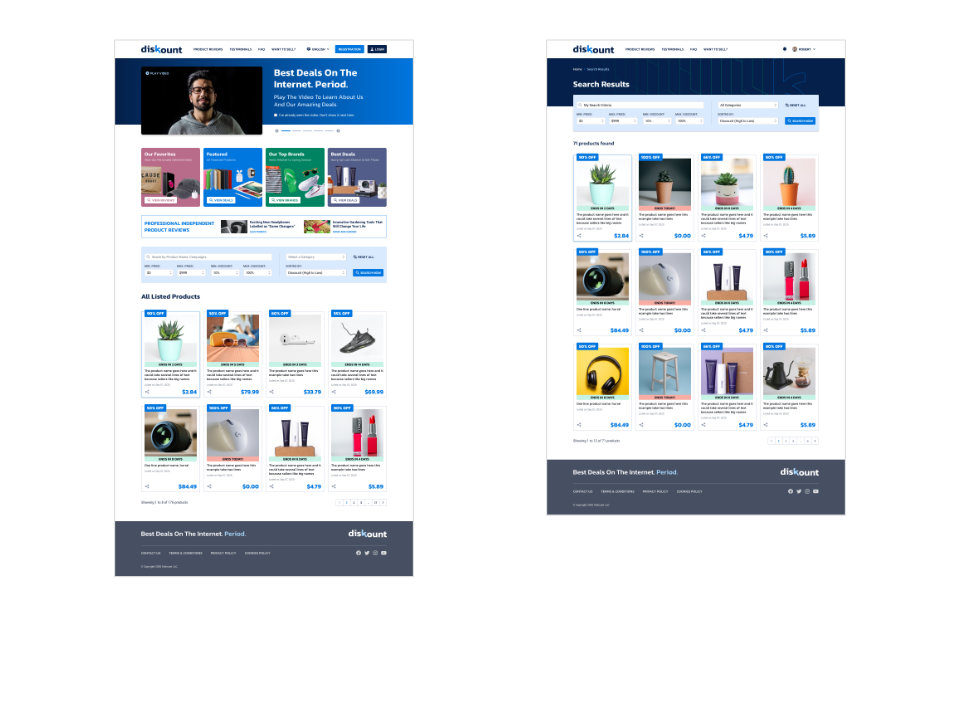 Diskount Homepage & Search Results in Desktop Viewport