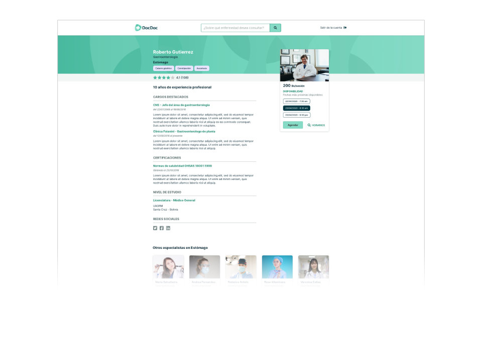 Doctor Information Page in Desktop Viewport